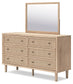 Cielden Full Upholstered Panel Bed with Mirrored Dresser, Chest and Nightstand