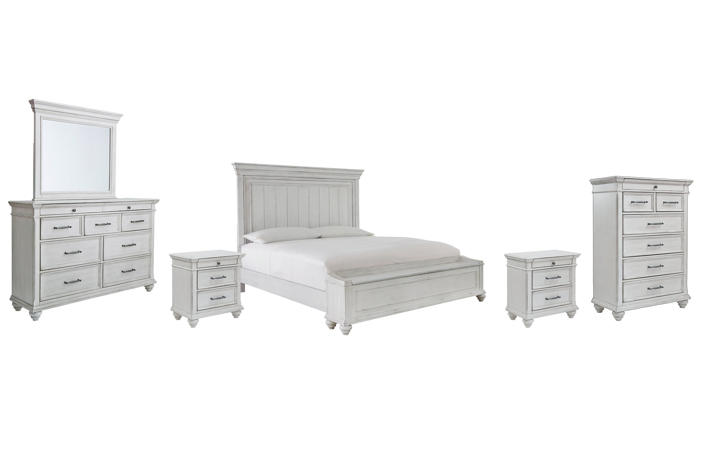 Kanwyn King Panel Bed with Storage with Mirrored Dresser, Chest and 2 Nightstands